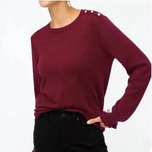 J.CREW Ruffle Rhinestone Sweater Burgundy 100% Cotton Gem Accent Ruffle Trim S